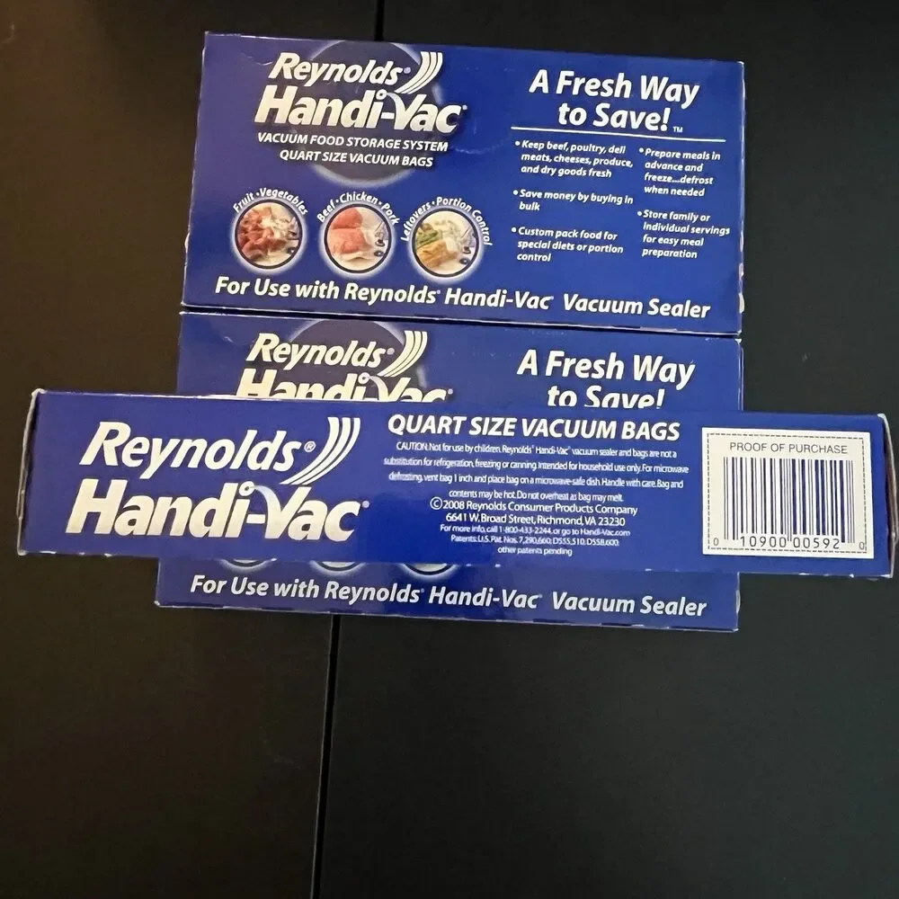 Reynolds Handi-Vac Vacuum Food Storage System Quart Size Bags Lot of 3 -42 Bags